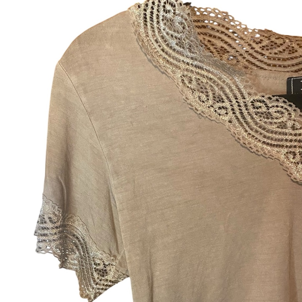 POL Beige Lace Crop Top Small Boho Romantic Sheer Crochet - Picture 5 of 6